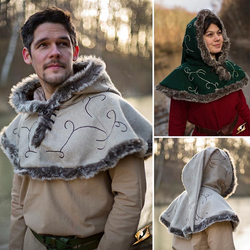 Larp Fur Lined Hood - Beige Or Green - LARP Warriors