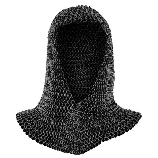 Butted Black Chainmail Coif - V Shape